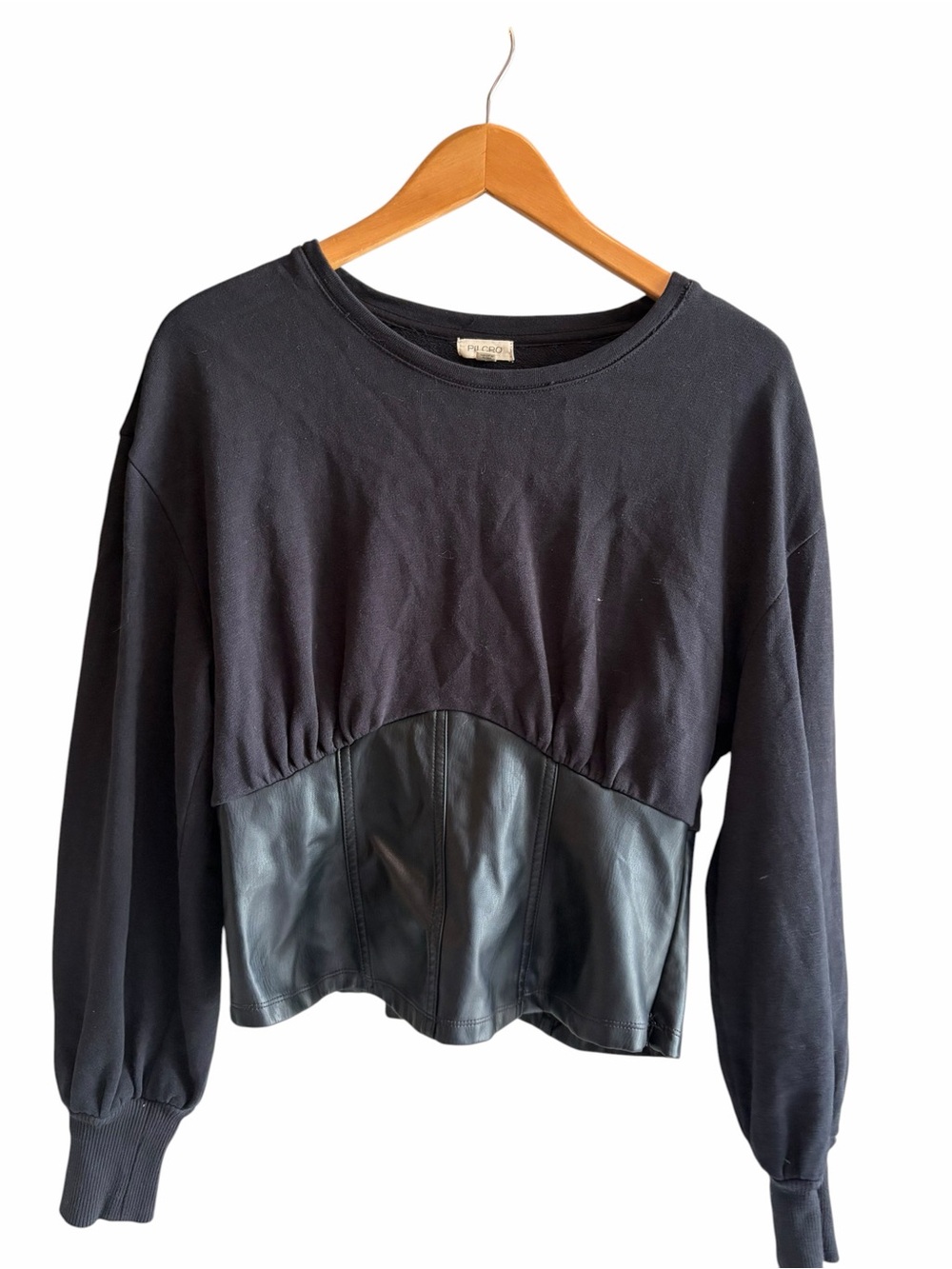 Pilcro Anthropologie Faux Leather Corset Black Cotton Sweatshirt Top Medium - Picture 7 of 12